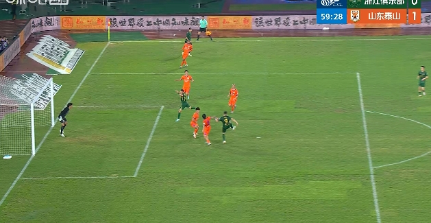 程進補射VAR改判 浙江1-1逼平山東泰山